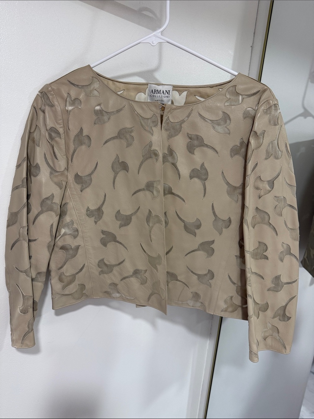 Armani Collezioni Taupe Embossed Leather Crop Jacket